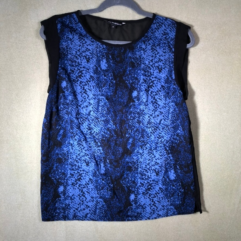 W118 by Walter Baker Blouse Womens S Blue Snakeskin Sheer Back Sleeveless Top